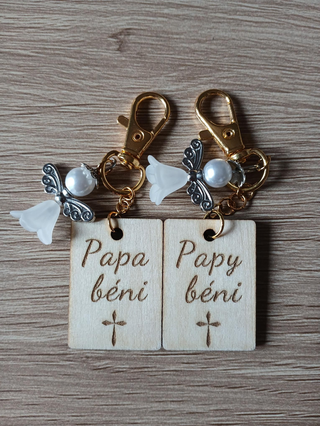 Porte-clé “Papa ou papy béni” avec ange gardien – Cadeau idéal pour Noël
