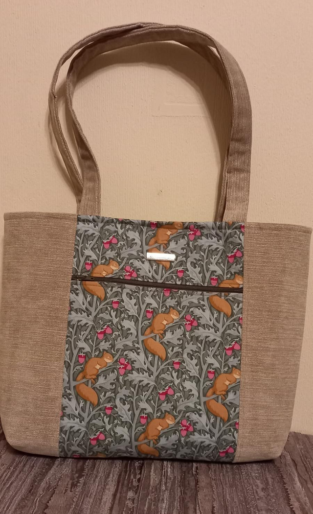 Shoulder Tote Bag - Beige and Green Floral