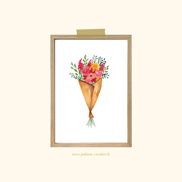 Affiche aquarelle A4 - Bouquet de fleuriste