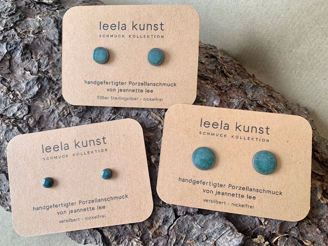 Emerald Green Porcelain Earrings | Ceramic Ear Studs, handcrafted, earrings silverplated