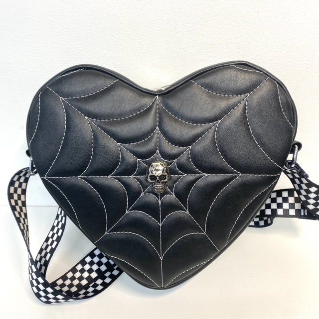 Spider Web and Skull Heart shaped crossbody Bag 