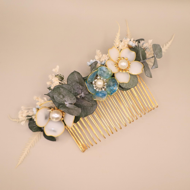 Peigne de MARIAGE en fleurs stabilisées et résine  "NINA" -accessoire de la mariée
