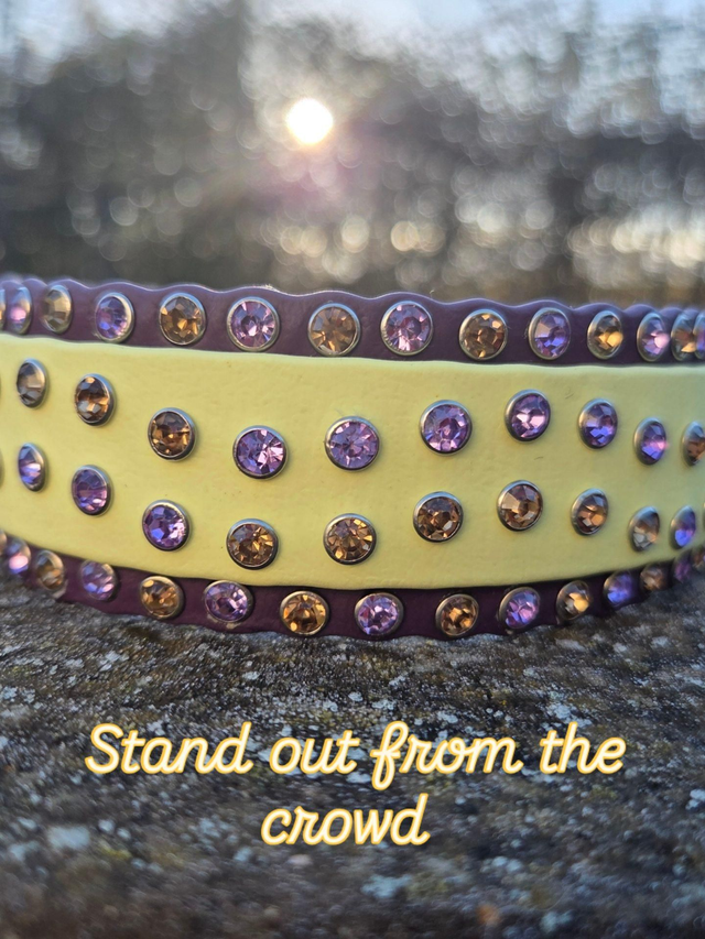 Aubergine &amp; pale yellow 4 row crystal 38mm x to fit neck 14-17 ins