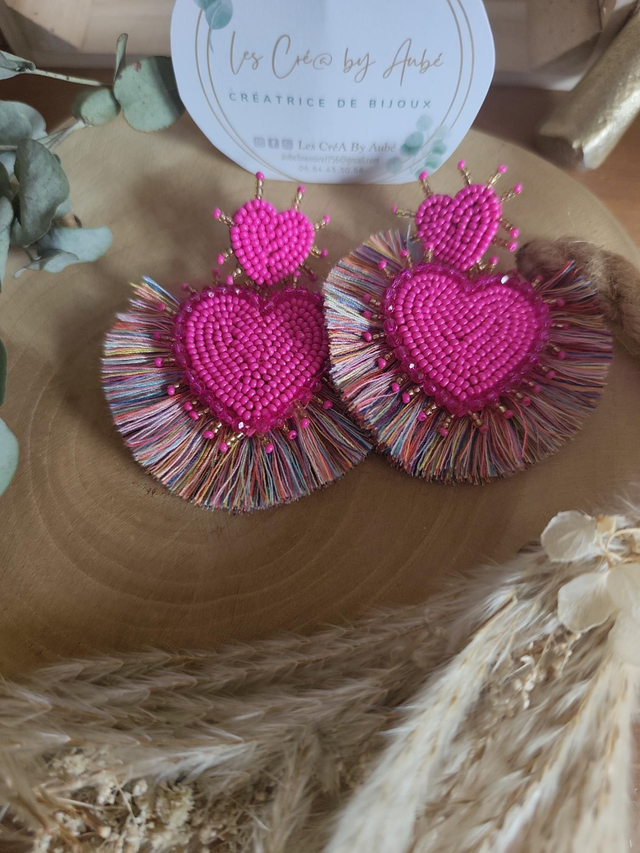 BO BIG BOHEME COEUR PERLES ROSE/ POMPONS MULTICOLORS 0000293