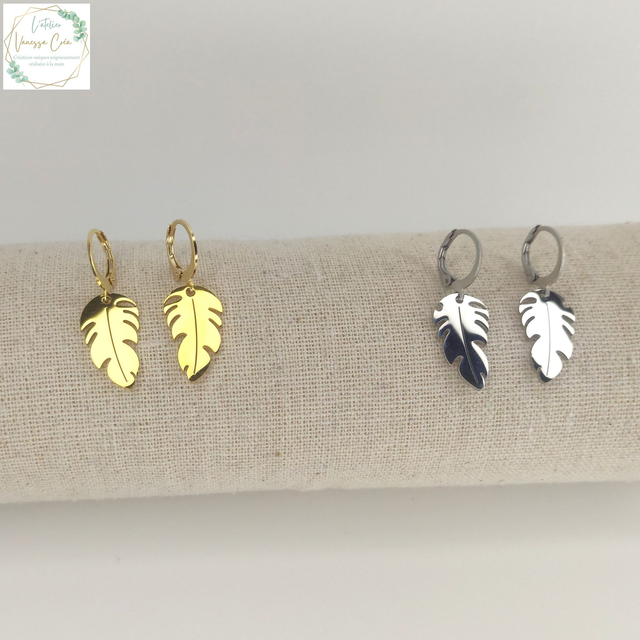 Boucles d&#039;oreilles acier inoxydable &quot;Plume&quot;