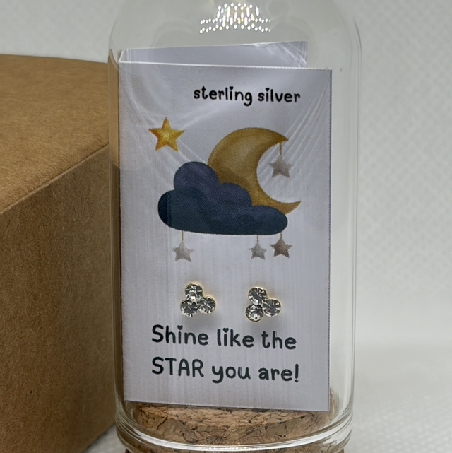 'Shine like the Star you are' 14K Gold plated Three Stone Stud Earrings
