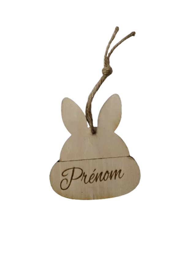 Lapin de Pâques en bois à personnaliser – Gravure prénom enfant – Décoration festive et porte-billes – Fabriqué en Sarthe