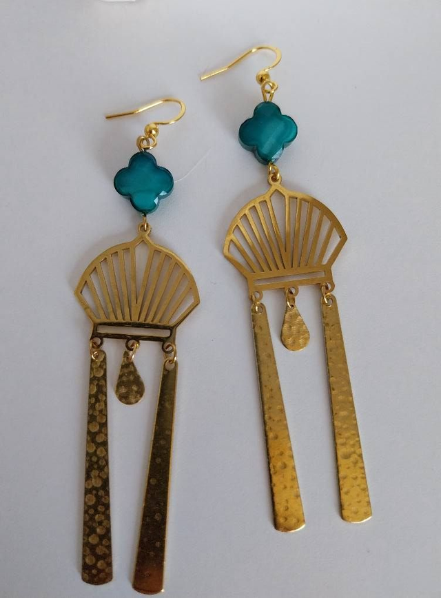 ✨Boucles d’oreilles &quot;art déco longues trèfle vert émeraude&quot;✨