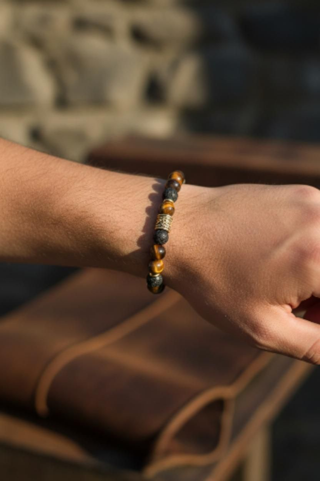 Bracelet Oeil de tigre/Pierre de lave - Force & Protection