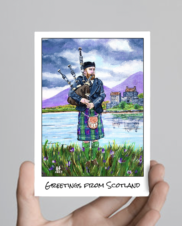 X10 Postcards - Isle of Skye tartan piper (40p per unit)