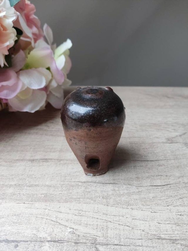 Ancien et rare Figurine sculpture chouette hibou en grès marron zoomorphe poterie Vintage