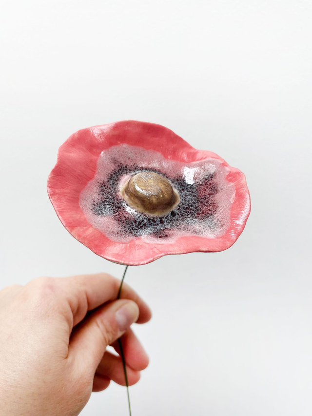 Grand coquelicot engobe rose émail effet violet