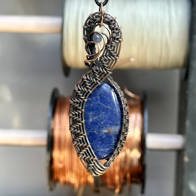 Sodalite pure copper wrapped pendant 