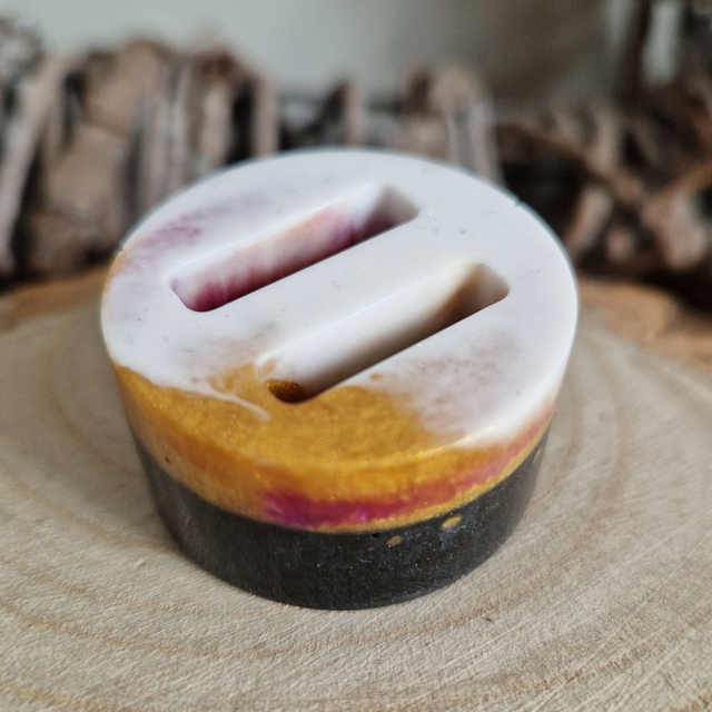 Ring Holder White, Gold and Pink Marbled Circle Double Slot