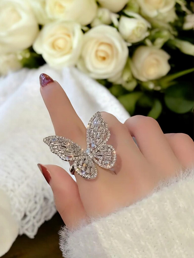 Bague Papillon en Alliage de Zinc Plaqué-Argent