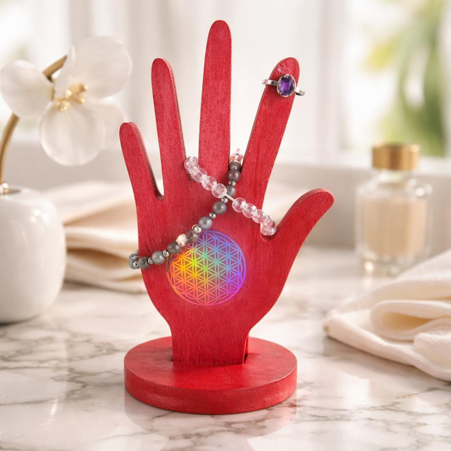 "Main" - Porte bijoux en bois "Fleur de vie"