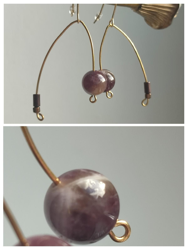 Boucles asymétriques améthyste et hématite : pierres naturelles 