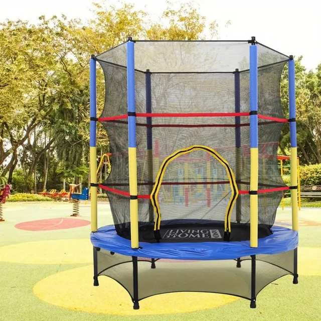Oval-Shaped Trampoline with Safety Enclosure Net