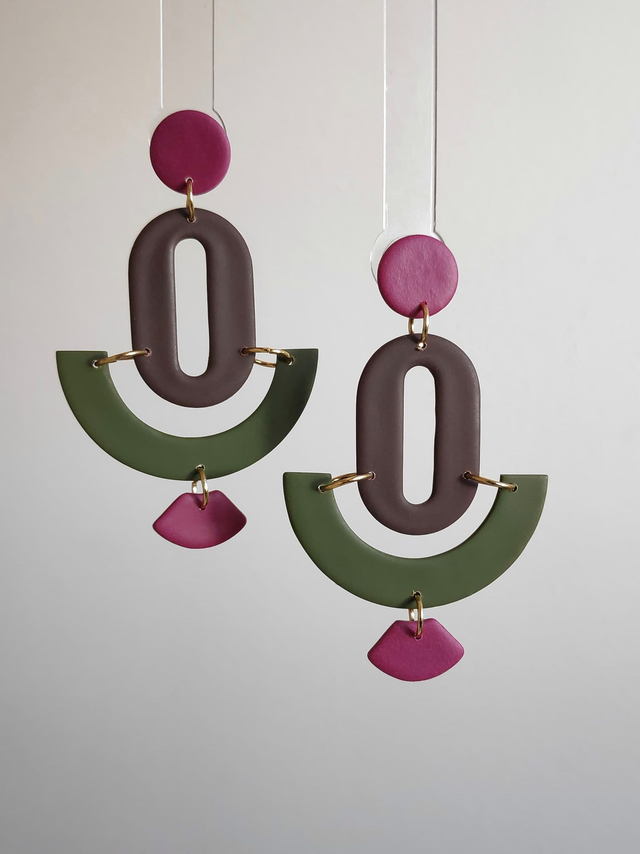 Art Déco marrón, verde caqui y burdeos