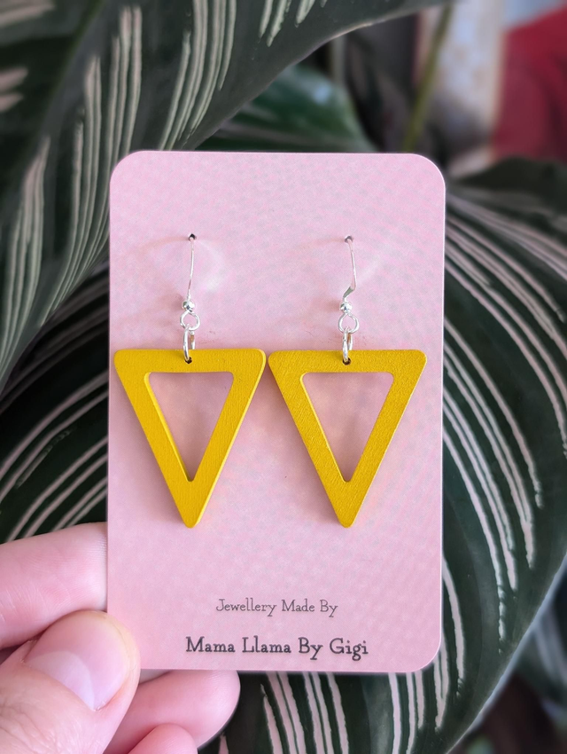 Yellow Triangle Wood Earrings