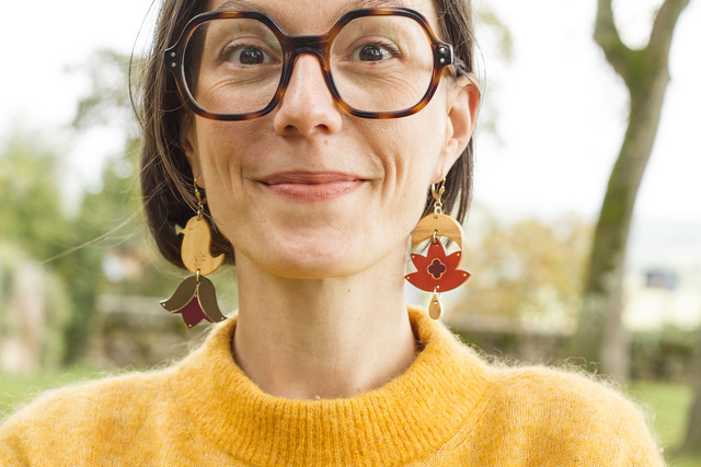 Boucles d'oreilles 'Oiseau et fleurs'
