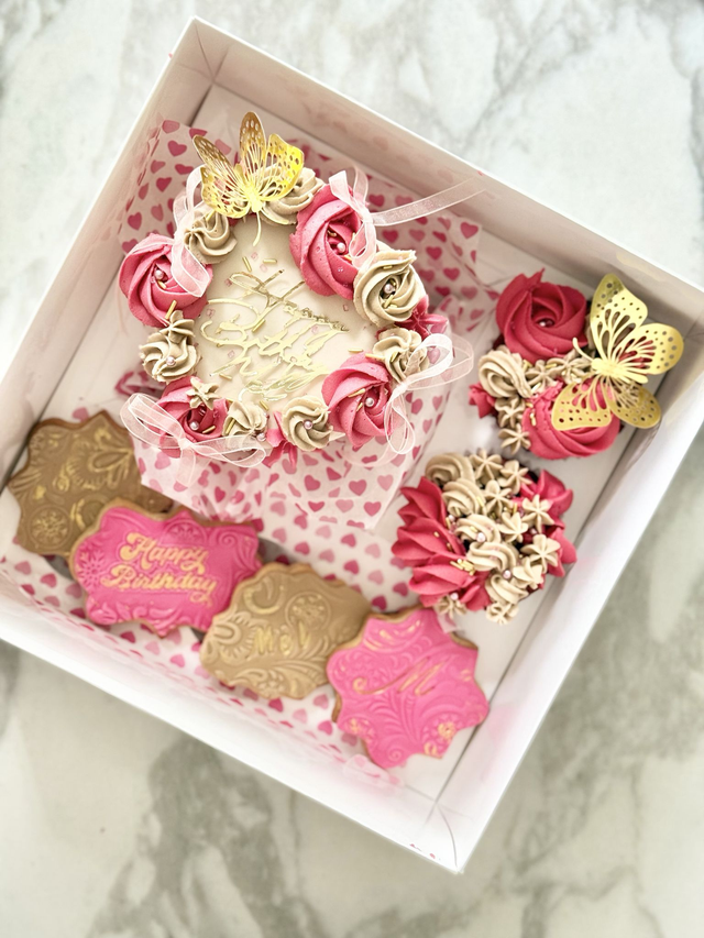 Birthday Heart Bento Cake, Cupcakes, Biscuits