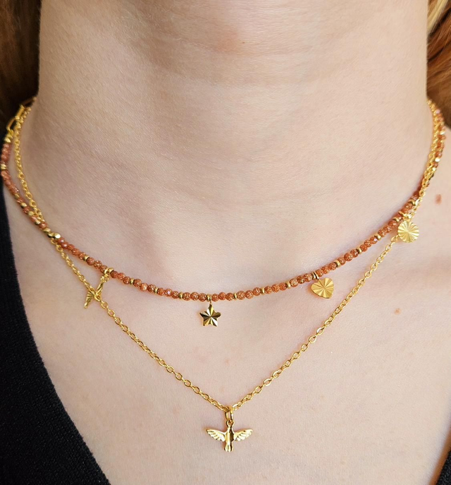 Collier double rangs oiseau 