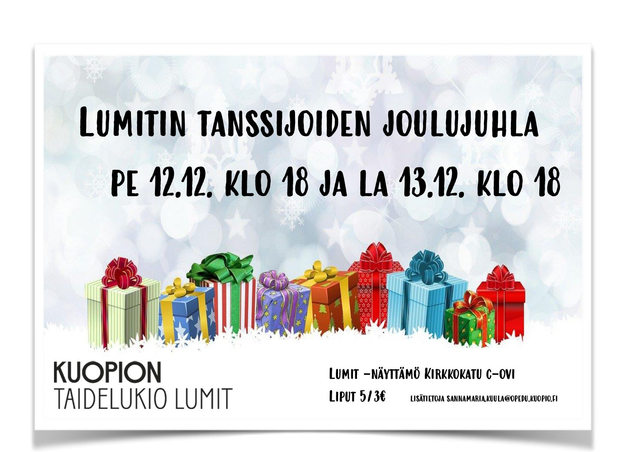 Tanssijoiden joulujuhlat, perjantai 12.12.2025 klo 18, ALENNUSRYHMÄT