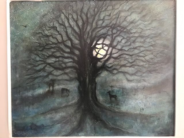 RK87 Deer beneath the Old Oak by Ruth Kirkby,  Oil