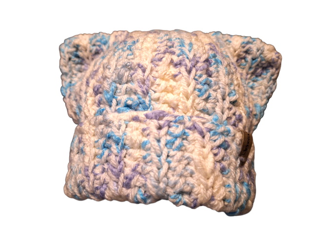 Catbeanie Lila/Weiß - Gehäkelte Mütze, Katzenmütze, Mütze mit Katzenohren, Unikat, handmade - Einzelstück