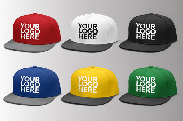 Customised Flat Peak Cap - Personalise with Text or Logo - Your Design Here - Available in Multiple Colours