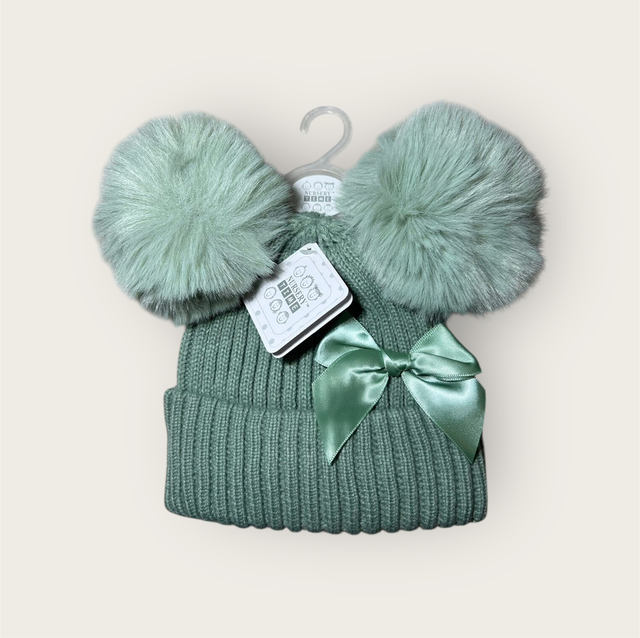 Baby’s Sage Bow PomPom Hat