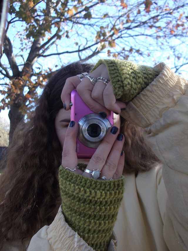 Green Stripy Fingerless Gloves