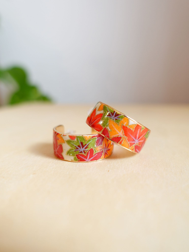 Plaqué or 18k &amp; acier inoxydable / Papier japonais washi / Orange, vert, or / Bijou japonais / Boucles d&#039;oreilles /