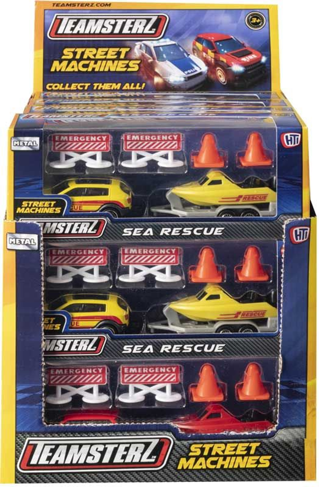 Teamsterz Street Machines Die-Cast Car &amp; Boat Sea Rescue Set Available in Red or Yellow Only £2.49 each