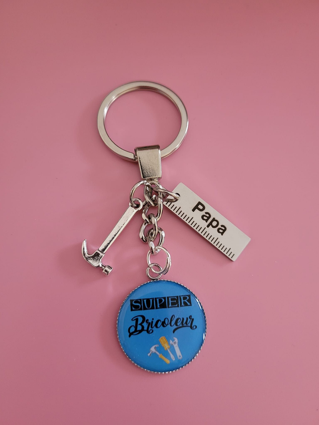 Porte-clés argenté - Papa Super Bricoleur