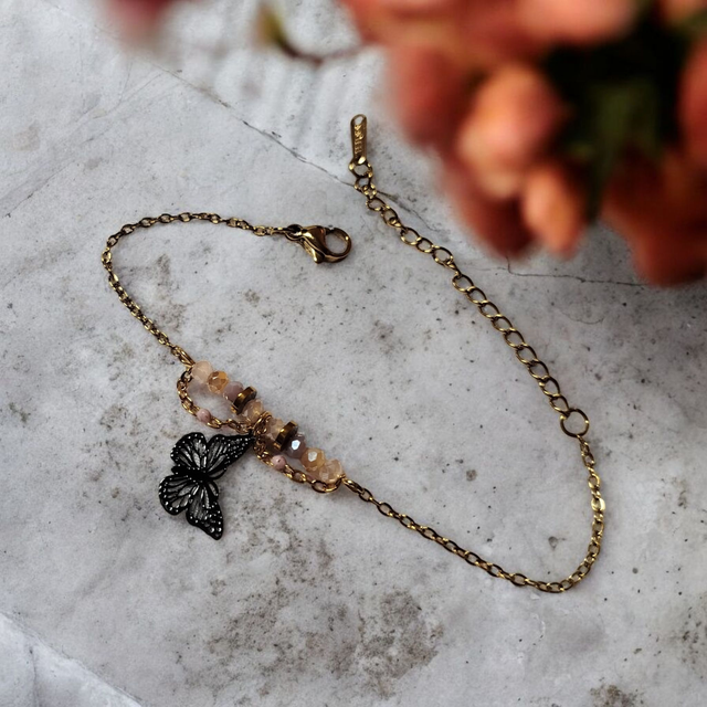 Bracelet acier inoxydable beige noir et doré