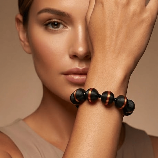 Pulsera Midi Negra y Cobre | Joyería 3D Fina y Sostenible | Estilo Versátil