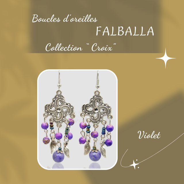 Boucles d&#039;oreilles FALBALLA - Collection Croix - Violet