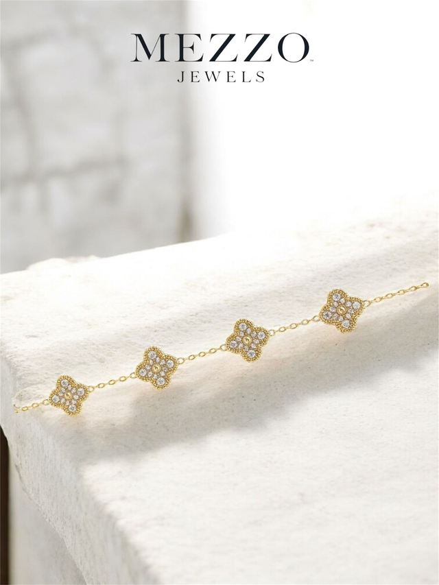 Γυναικείο ~Zircon flowers~ Βραχιόλι Σε Χρυσό Χρώμα