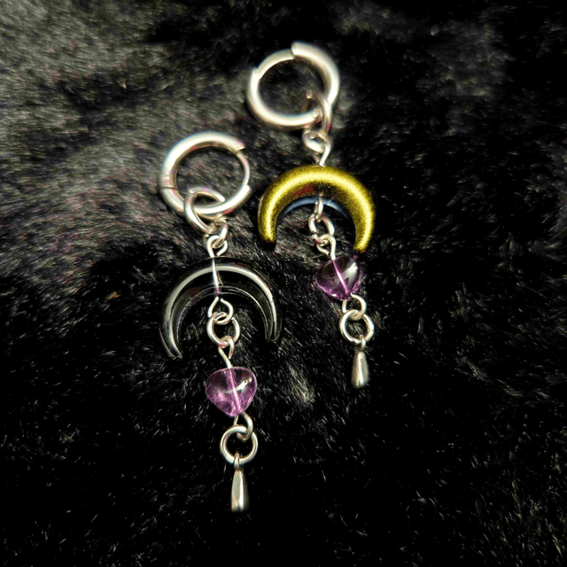 [OOAK] Stainless Steel Moon And Star Earrings [Black]