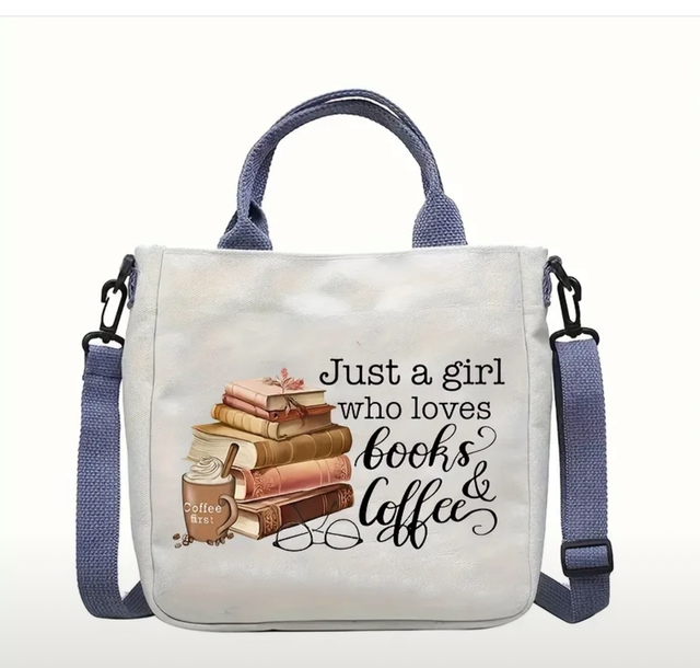 Books and coffee tote bag 
