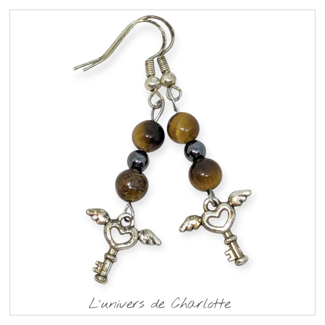 Boucles d&#039;oreilles &quot;Œil de tigre&quot; BO-084
