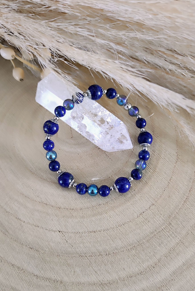 Bracelet "Pierre de Vérité" Lapis lazuli et Aqua aura
