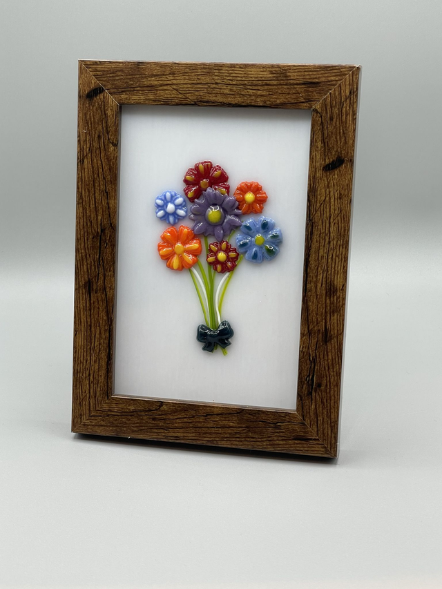 Hand crafted fused flower picture and frame