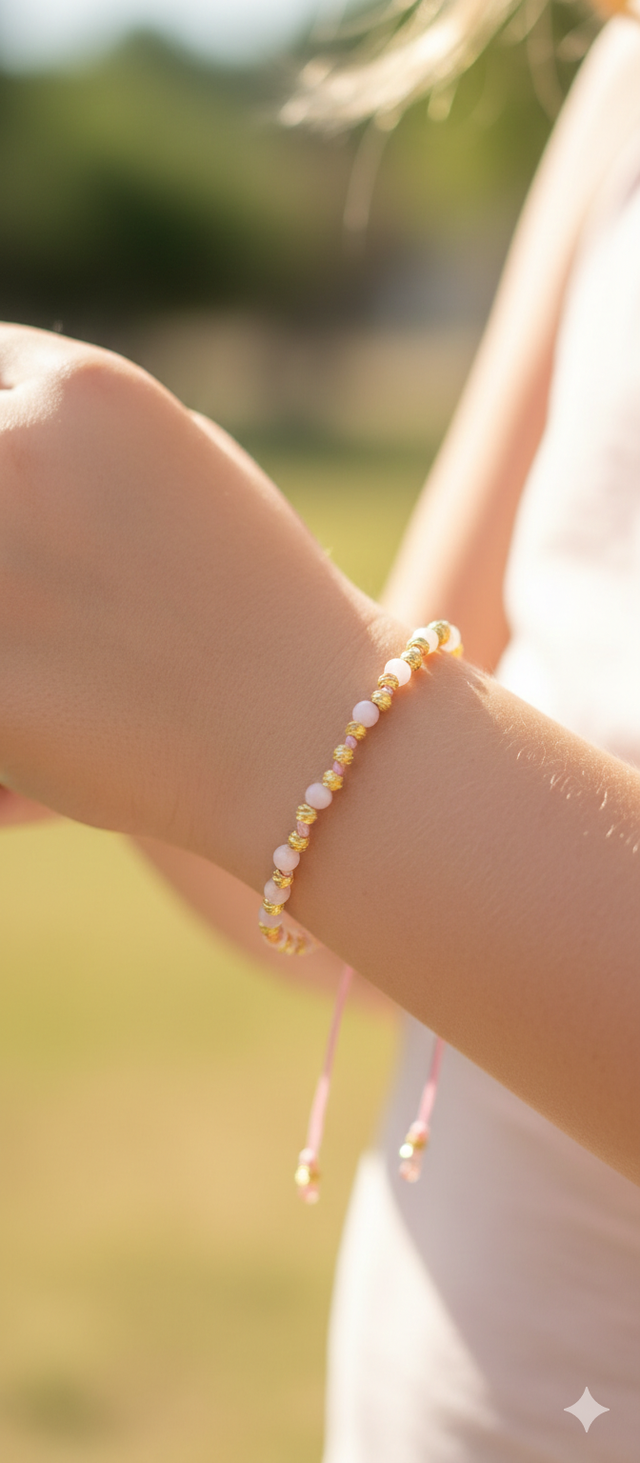 Bracelet Bohème Opale &amp; perles dorées facettées