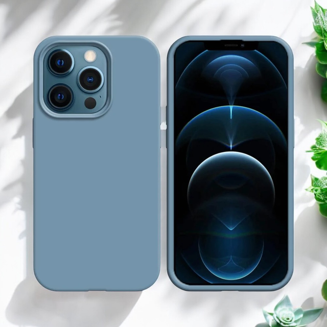 Coque Silicone Compatible pour Apple iPhone 12 &amp; 12 Pro Bleu Acier