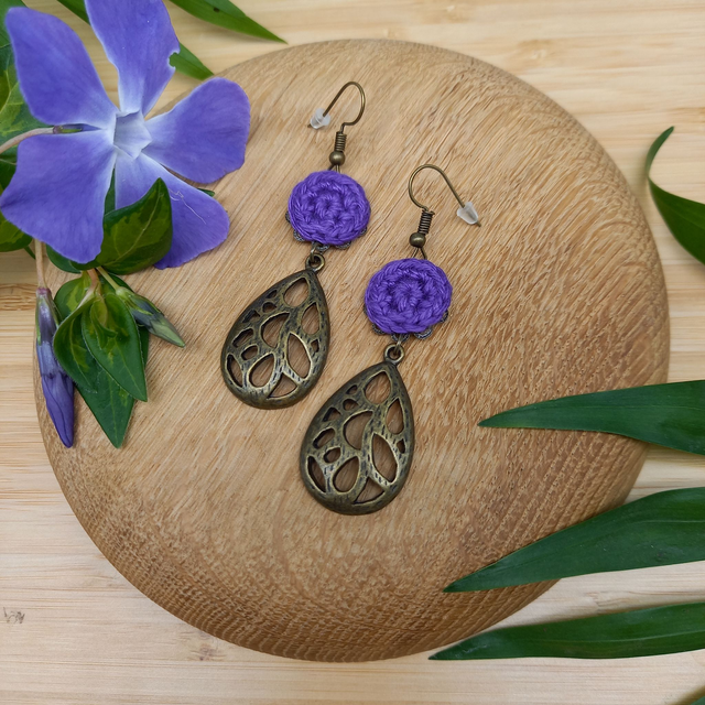 Parure violette et bronze - Boucles d'oreille gouttes