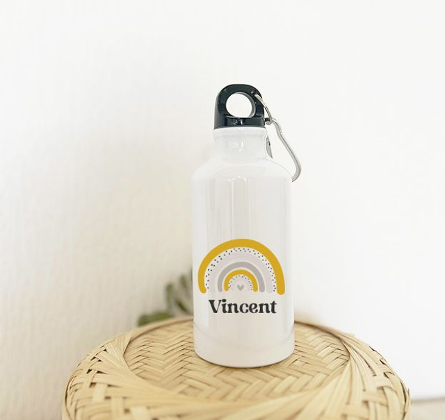 Gourde personnalisée - Couronnes fleuries &amp; Arc-en-ciel (400ml)