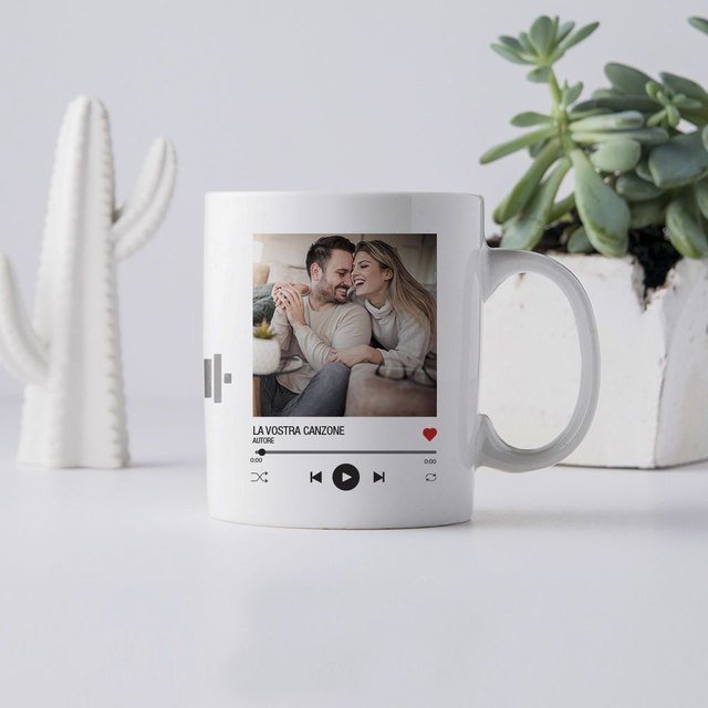 Tazza in Ceramica Mug Personalizzata con Nomi Foto e Canzone Spotify Idea Regalo 